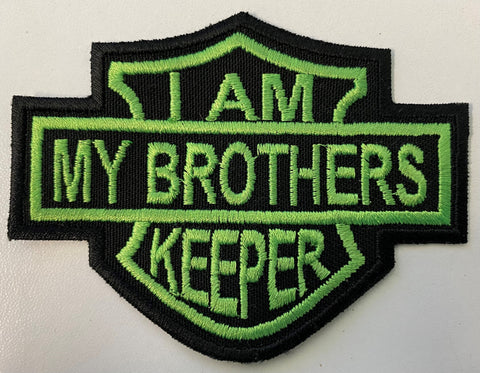 I AM MY BROTHERS KEEPER- BAR AND SHIELD Iron-On Patch- LIME GREEN