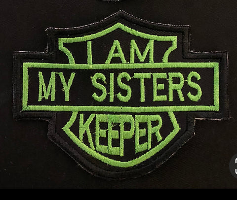 I AM MY SISTERS KEEPER- BAR AND SHIELD Iron-On Patch- LIME GREEN